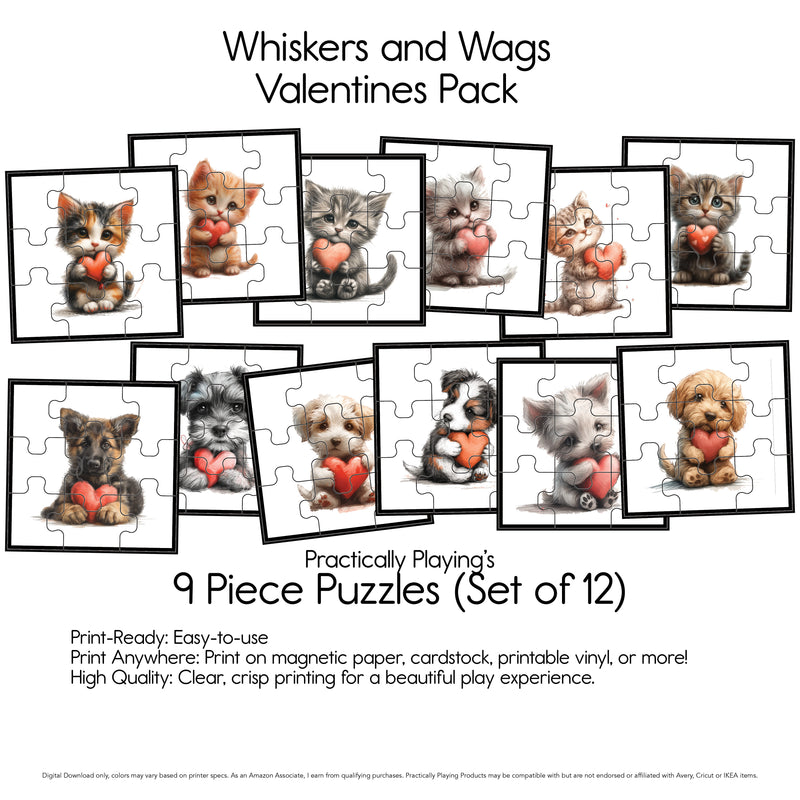 Whiskers and Wags - 9 Piece Puzzles- Set of 12