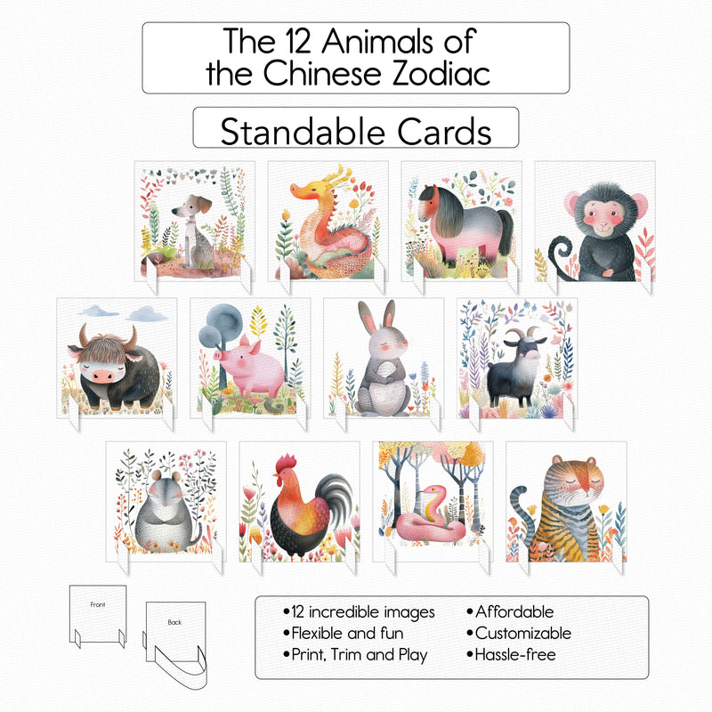 The 12 Animals of the Chinese Zodiac - 12 Standable Cards