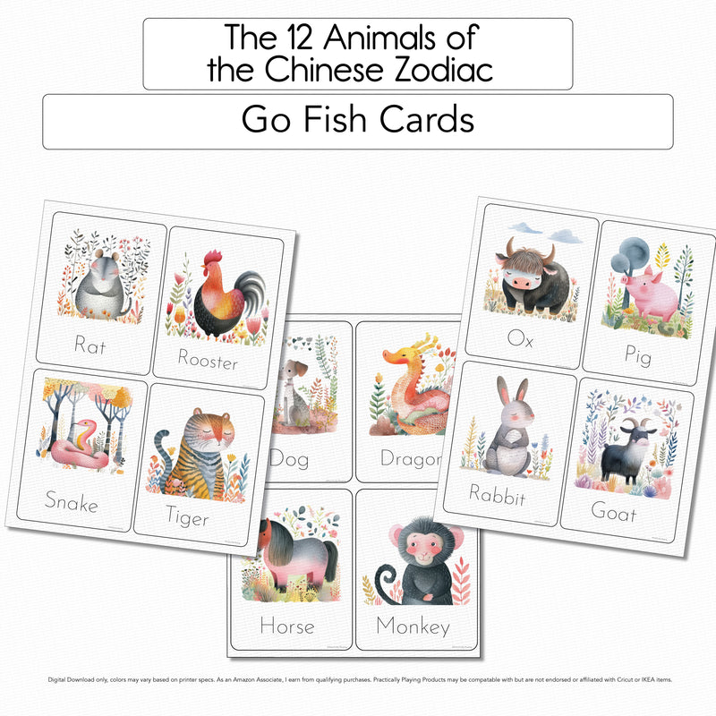 The 12 Animals of the Chinese Zodiac - 12 Go Fish Cards