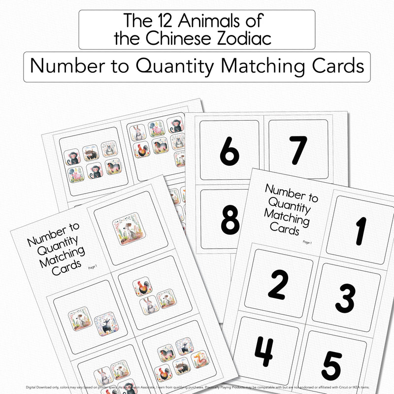 The 12 Animals of the Chinese Zodiac - 10 Number to Quantity Matching Cards