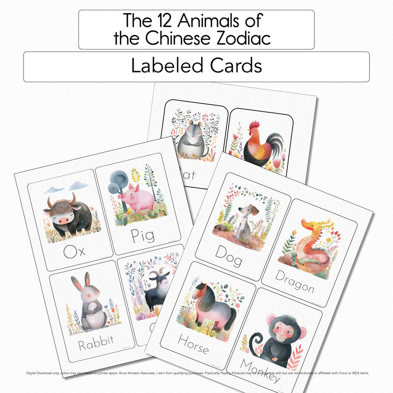 The 12 Animals of the Chinese Zodiac - 10 Three-Part Cards