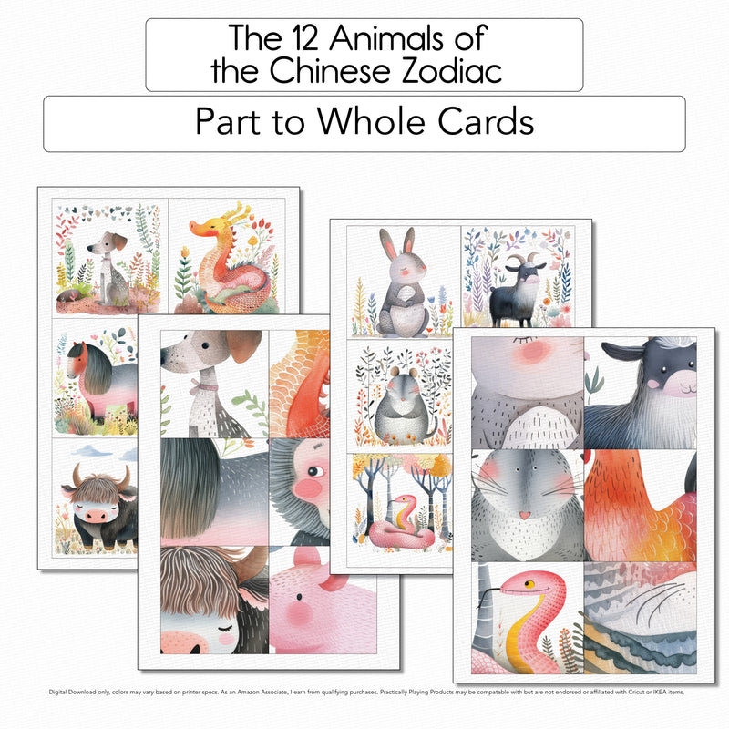 The 12 Animals of the Chinese Zodiac - 12 Part to Whole Matching Cards