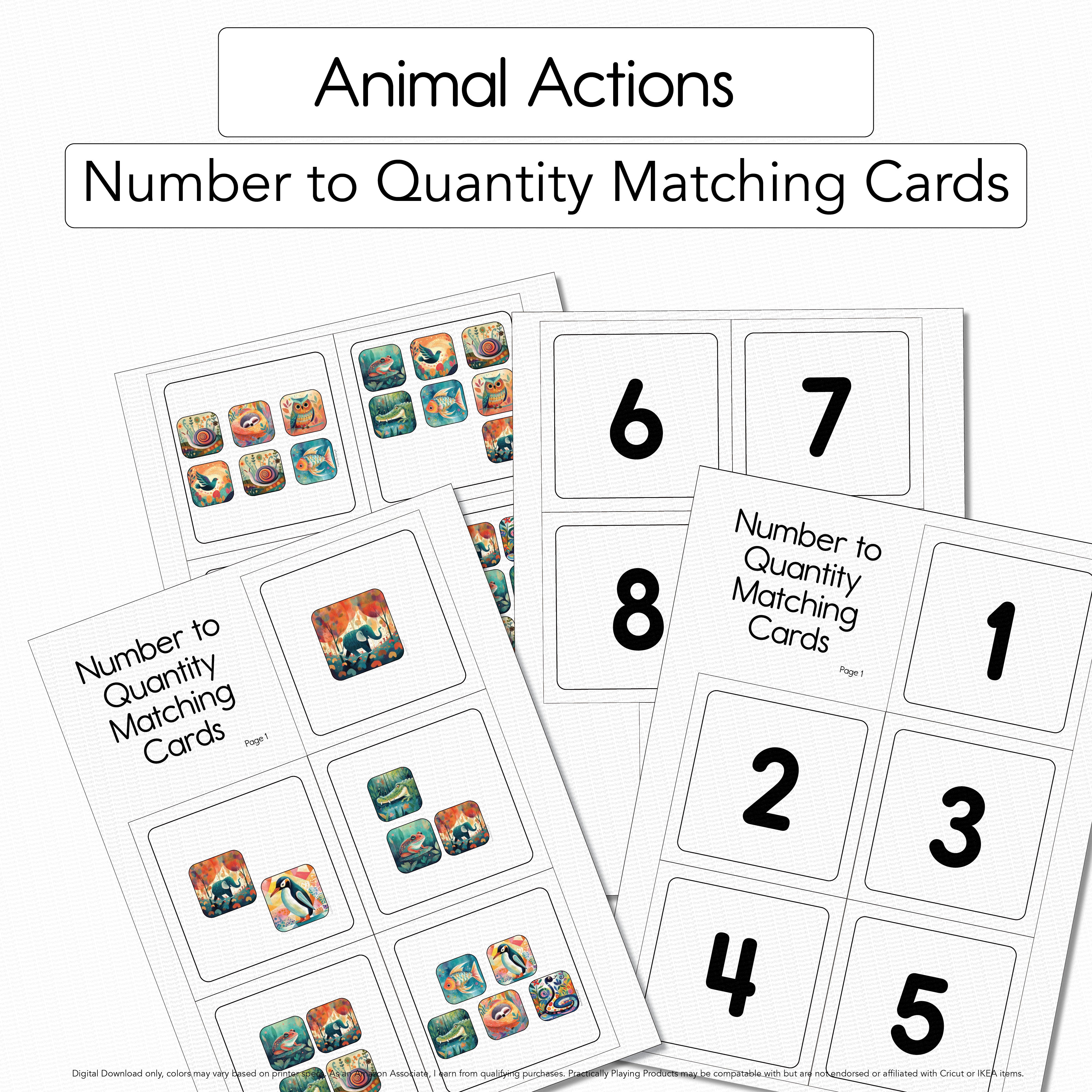 Animal Actions - Number to Quantity Matching Cards – Practically Playing