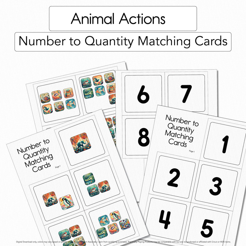 Animal Actions - Number to Quantity Matching Cards