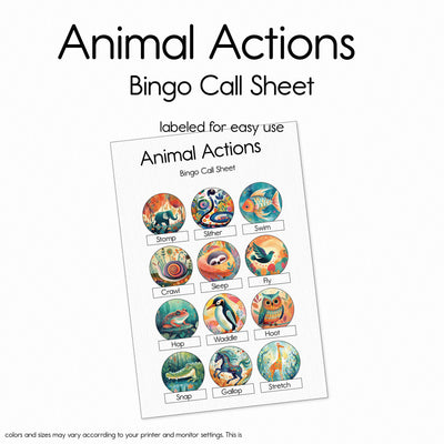 Animal Actions - Bingo Game