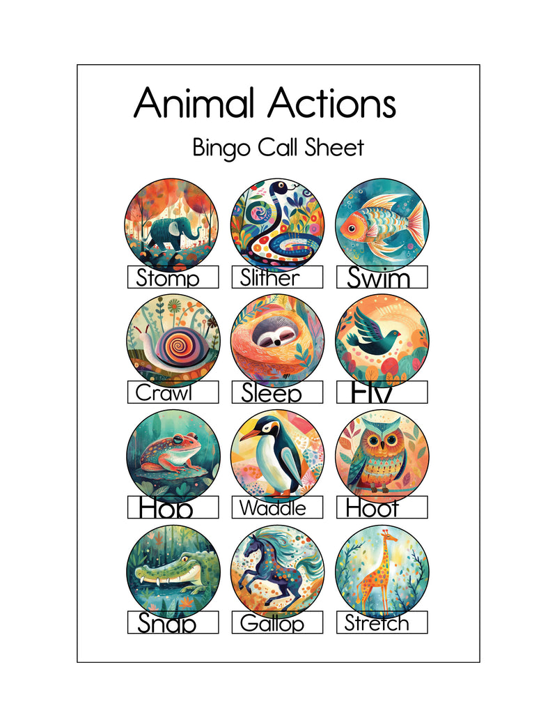 Animal Actions - Bingo Game