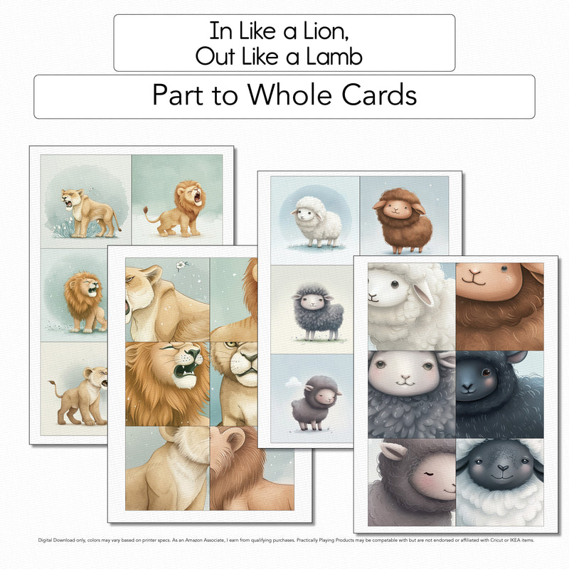 In Like a Lion Out - Like a Lamb - Part to Whole Matching Cards