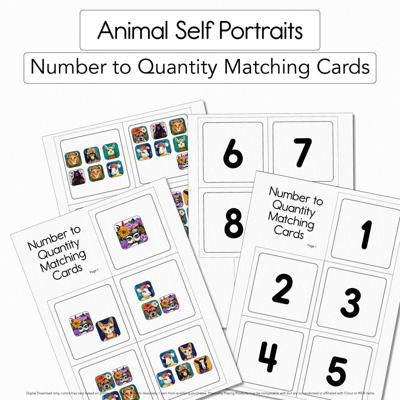 Animal Self Portraits - Number to Quantity Matching Cards