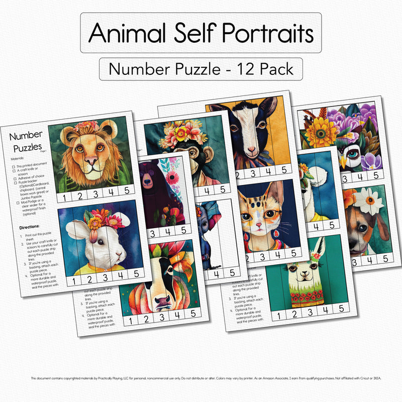 Animal Self Portraits - Number Puzzle Pack
