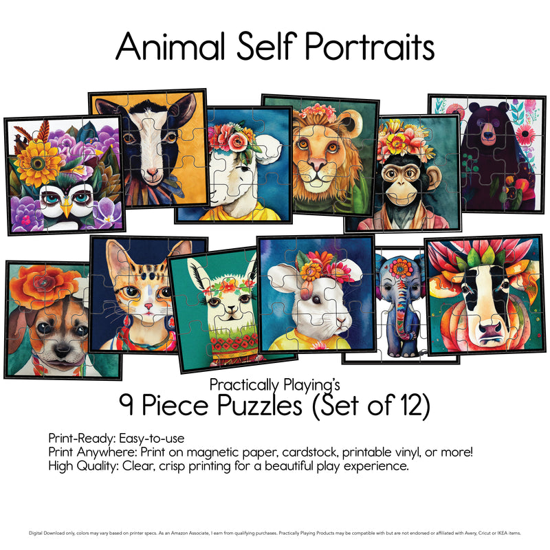 Animal Self Portraits - Nine Piece Puzzles