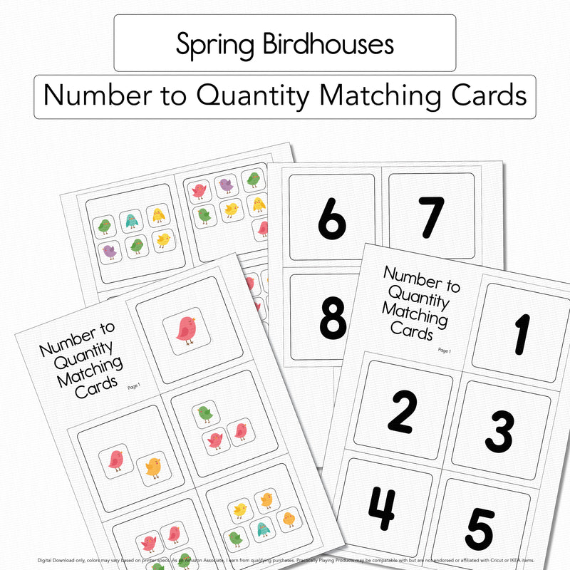 Spring Birdhouses - Number to Quantity Matching Cards