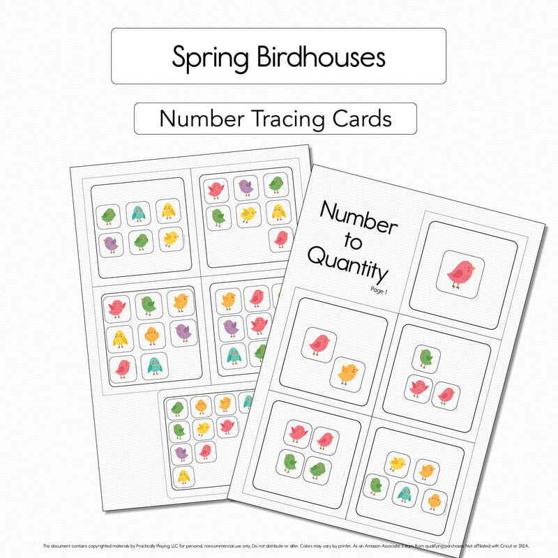 Spring Birdhouses - Number Tracing Cards