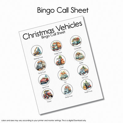 Christmas Vehicles - Bingo Game