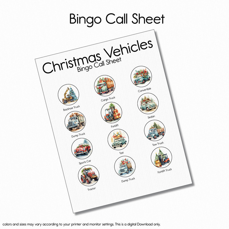 Christmas Vehicles - Bingo Game