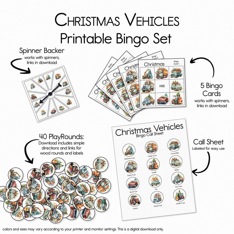 Christmas Vehicles - Bingo Game