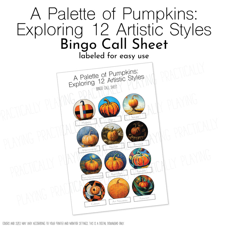 A Palette of Pumpkins Game Essentials Pack: Printable Insert, Game and Loose Parts Pack- CRICUT PRINT AND CUT