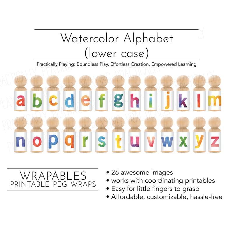 Watercolor Lower Case Alphabet Action Pack- CRICUT PRINT AND CUT