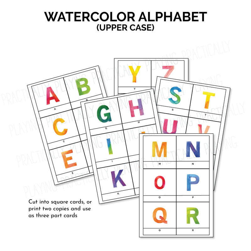 Watercolor Alphabet UPPERCASE Action Pack- CRICUT PRINT AND CUT