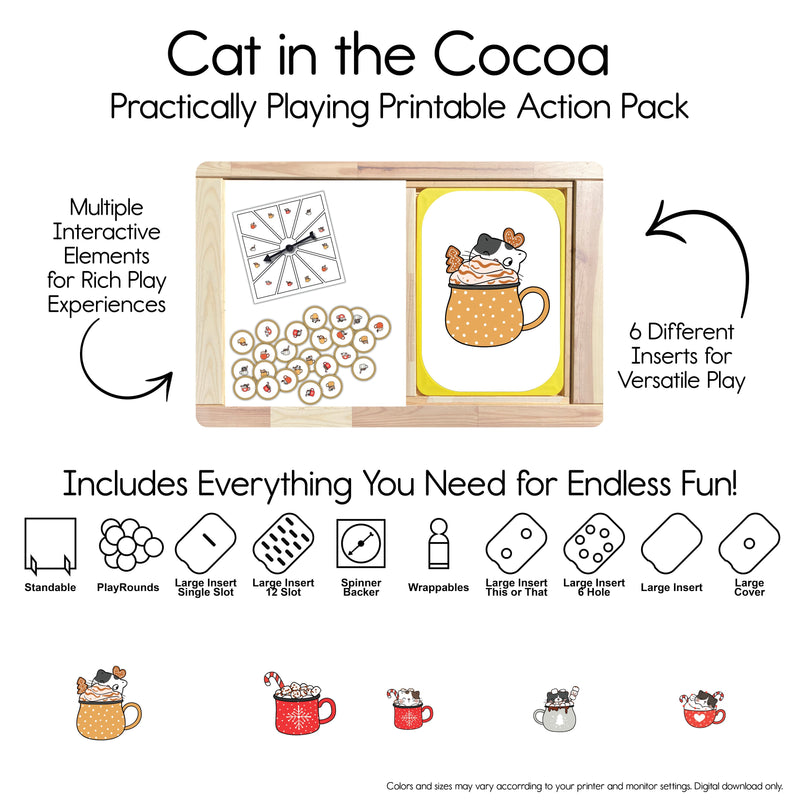 Cat in the Cocoa Action Pack: Printable Inserts and Loose Parts- CRICUT PRINT AND CUT