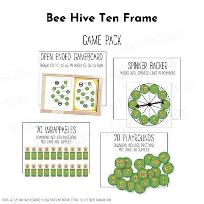 Bee Hive Ten Frame Puzzle and Math Pack: Printable Inserts, Dominos, Puzzles, Loose Parts and More- CRICUT PRINT AND CUT