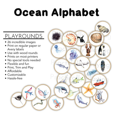 Ocean Alphabet Action Pack: Printable Inserts and Loose Parts- CRICUT PRINT AND CUT