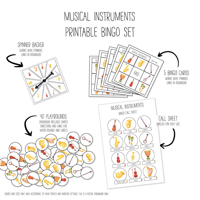 Musical Instruments Bingo Game Pack