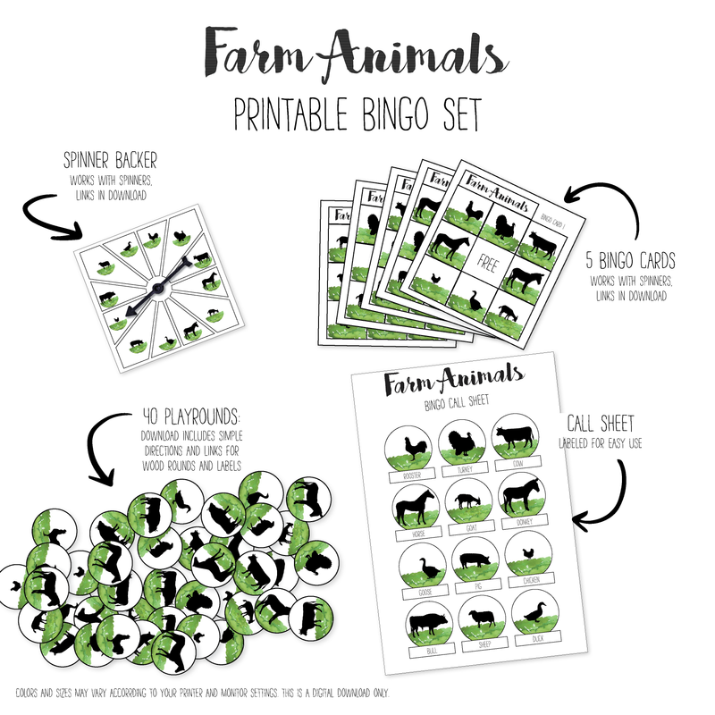 Farm Animal Silhouettes Bingo Game Pack