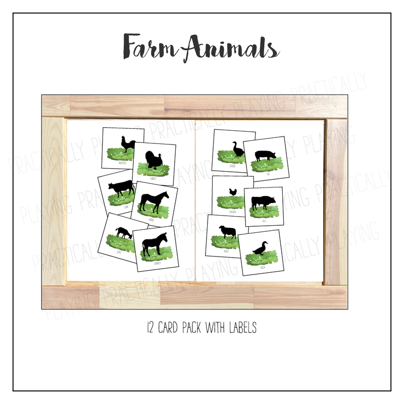 Farm Animal Silhouettes Labeled Cards