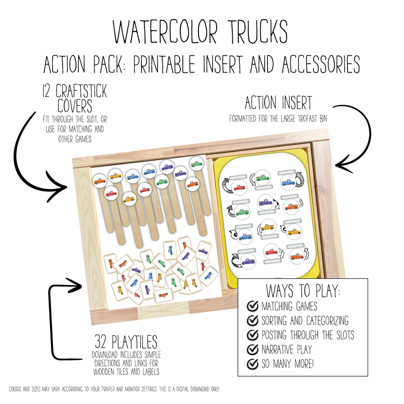 Watercolor Trucks 12 Slot Action Pack