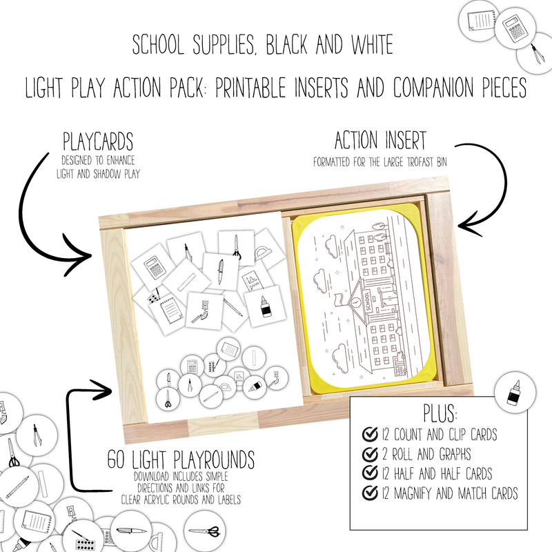 School Supplies (Black and White) Light Play Action Pack