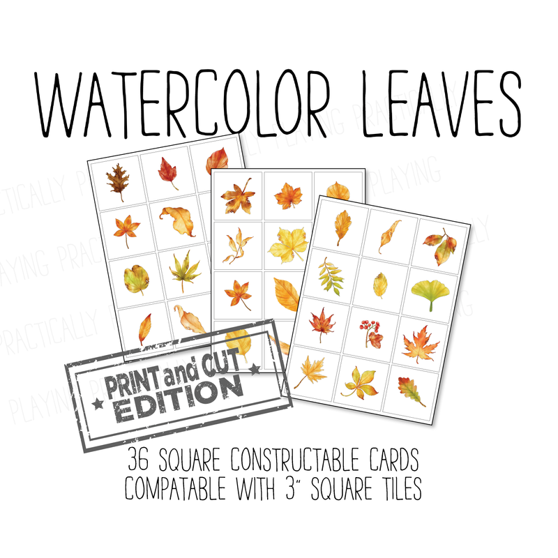 36 Autumn Watercolor Leaves Constructable- Cricut Print and Cut Compatible