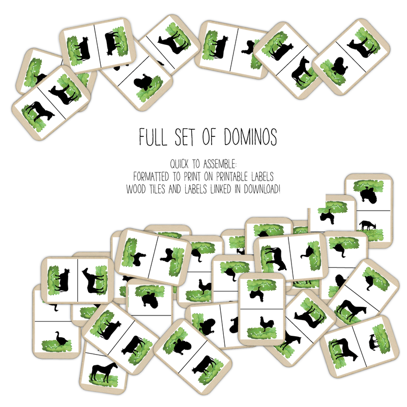 Farm Animal Silhouettes Domino Game Pack