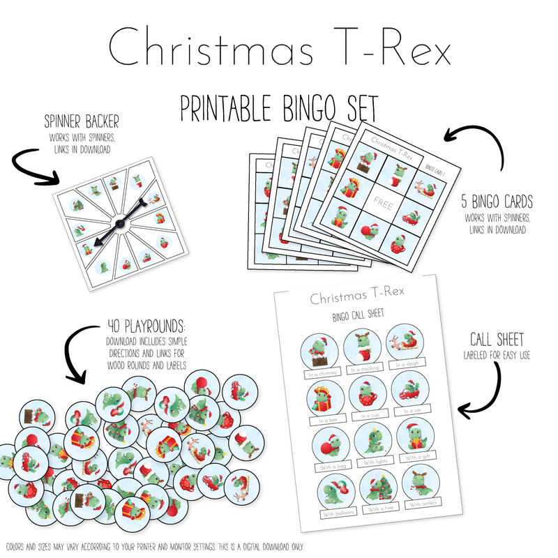 Christmas T-Rex Bingo Game Pack
