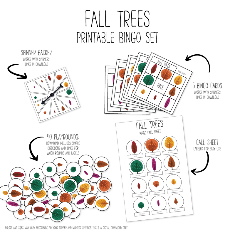 Fall Trees Bingo Game Pack