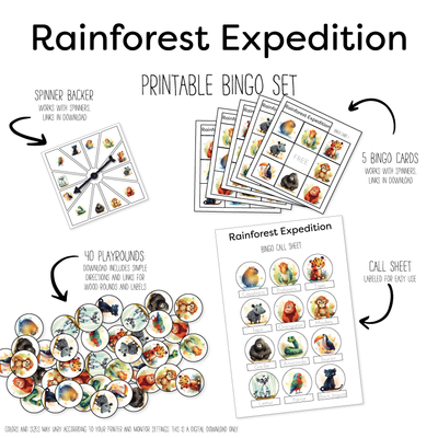 Jungle Animals- Rainforest Bingo Game Pack-Print and Cut
