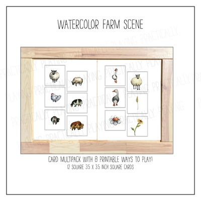 Watercolor Farm Card Pack with Labeled Cards & Print and Fold Box
