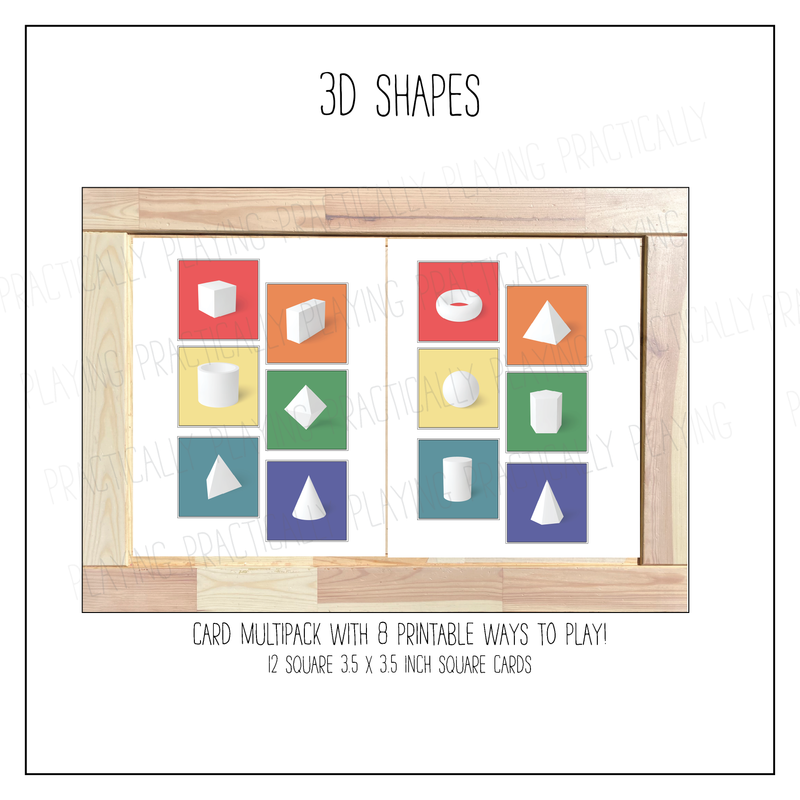 3D Shapes Card Pack with Labeled Cards & Print and Fold Box