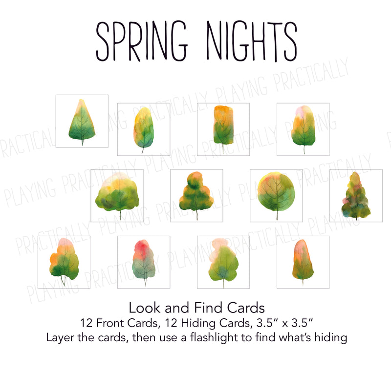 Spring Nights, Watercolor Trees Look and Find Card Pack