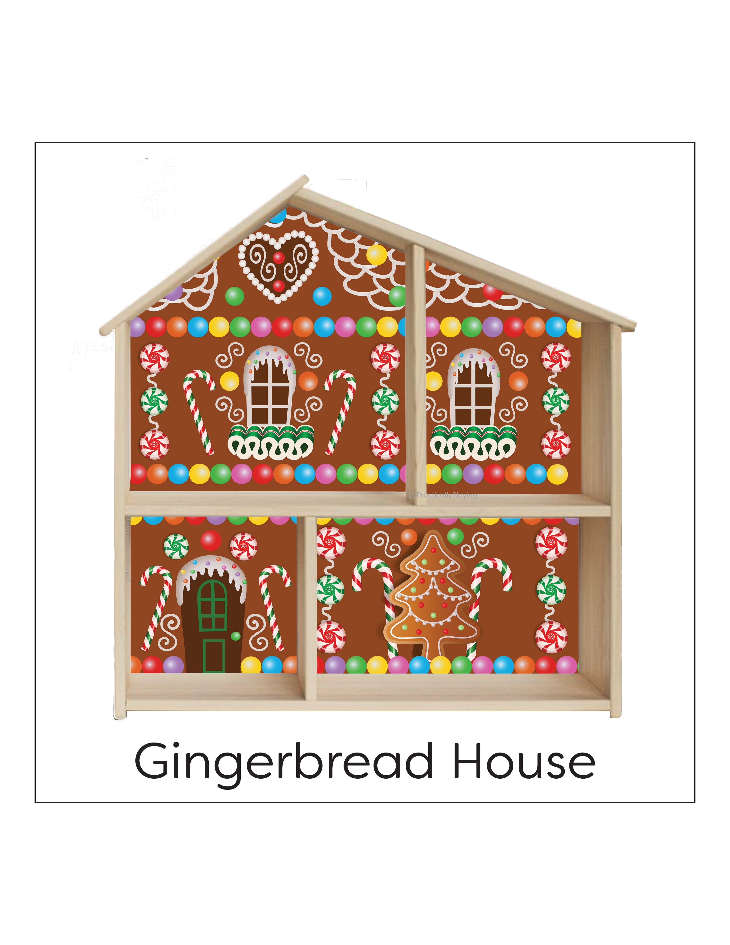 Gingerbread House Dollhouse Printable Insert Practically Playing