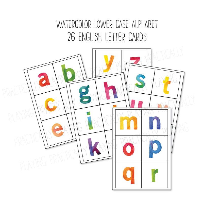 Watercolor Lowercase Alphabet Card Pack & Print and Fold Box