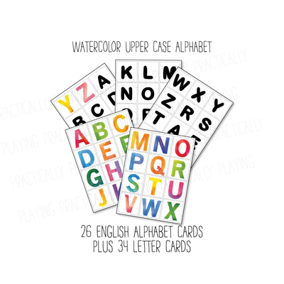 Watercolor Upppercase Alphabet Constructable (With extra black letters)