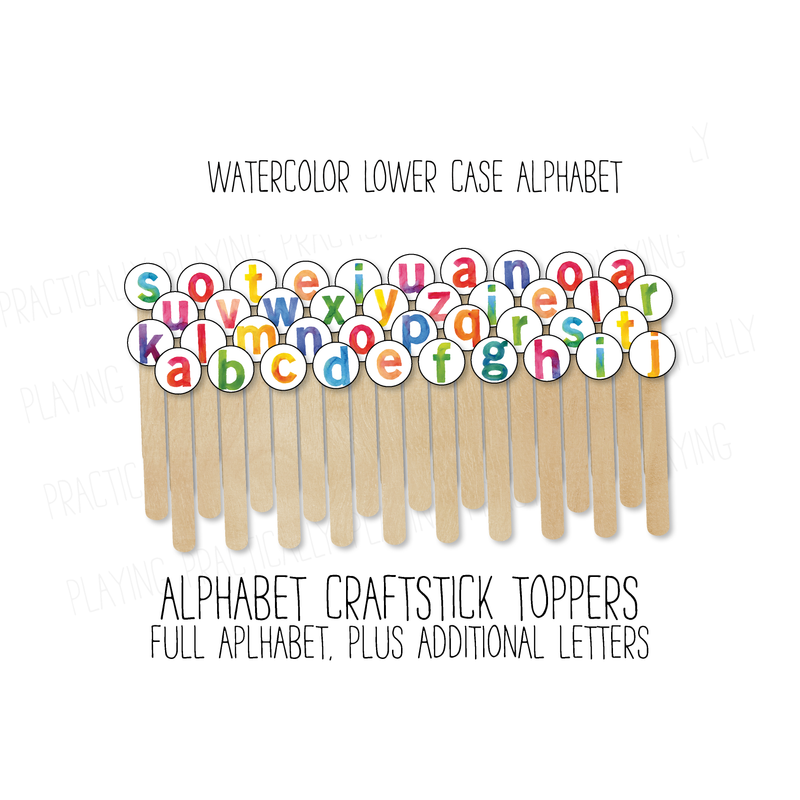 Watercolor Lowercase Alphabet Craft Stick Toppers