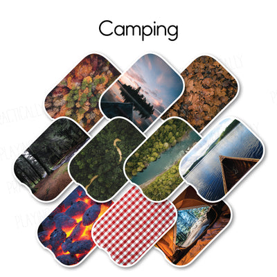 Camping Versa Pack: 10 Large Printable Inserts, Small Printable Inserts, Printable Playmats or Large Printable Cards
