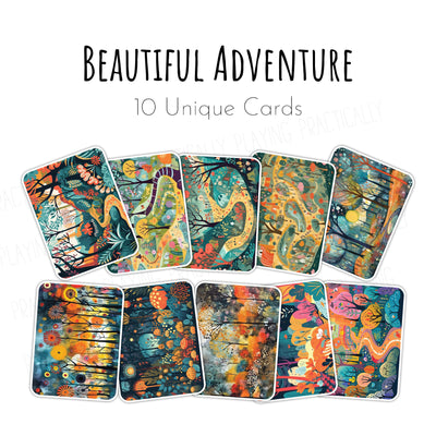 Beautiful Adventure Versa Pack- 10 Inserts and Posters Versa Pack: 10 Large Printable Inserts, 10 Small Printable Inserts, 10 Printable Playmats and 10 Large Printable Cards