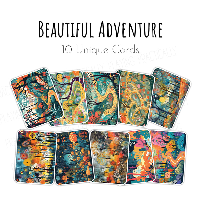 Beautiful Adventure Versa Pack- 10 Inserts and Posters Versa Pack: 10 Large Printable Inserts, 10 Small Printable Inserts, 10 Printable Playmats and 10 Large Printable Cards
