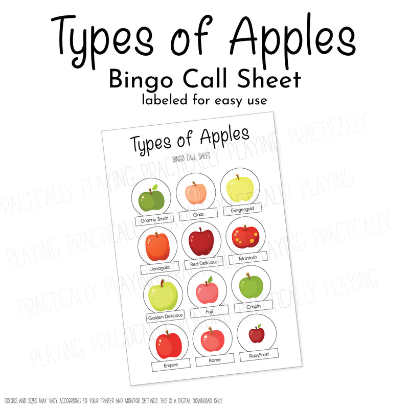 Types of Apples Game Essentials Pack: Printable Insert, Game and Loose Parts Pack