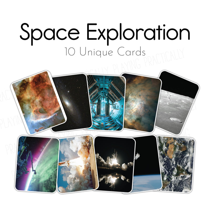 Space Exploration Versa Pack: 10 Large Printable Inserts, 10 Small Printable Inserts, 10 Printable Playmats and 10 Large Printable Cards