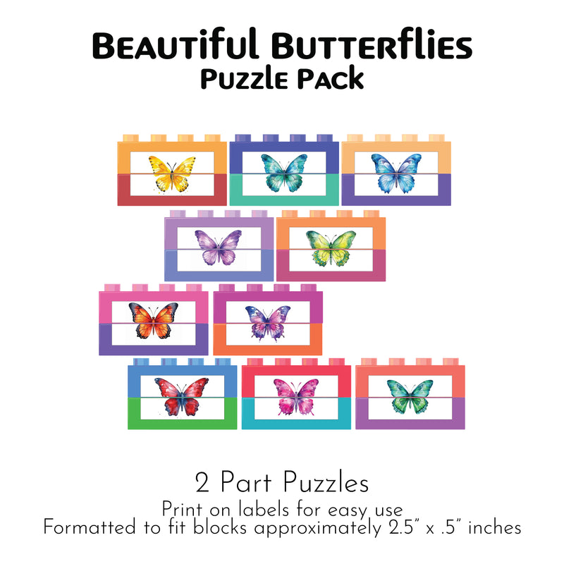 Beautiful Butterflies Puzzle and Math Pack: Printable Inserts, Dominos, Puzzles, Loose Parts and More