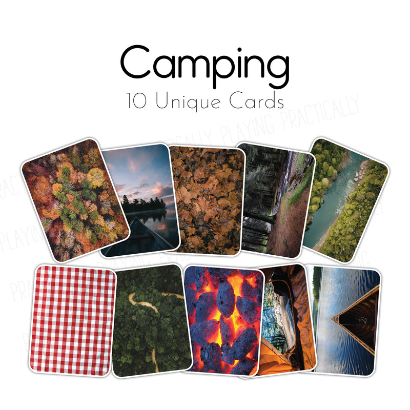 Camping Versa Pack: 10 Large Printable Inserts, Small Printable Inserts, Printable Playmats or Large Printable Cards
