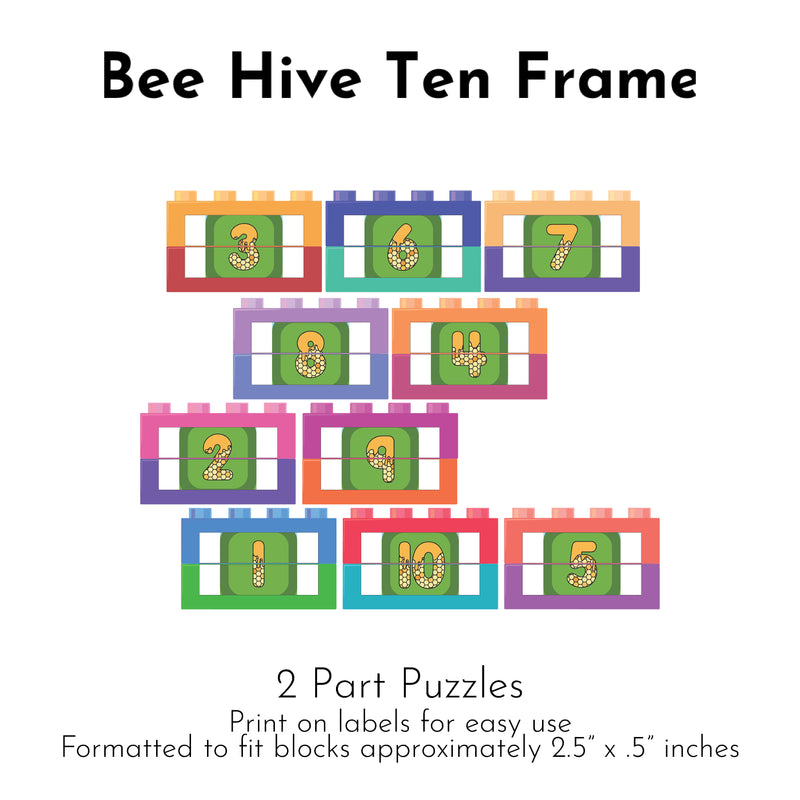 Bee Hive Ten Frame Puzzle and Math Pack: Printable Inserts, Dominos, Puzzles, Loose Parts and More